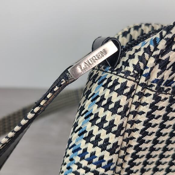 Lauren Ralph Lauren Shoulder Bag Black White Houndstooth Blue Stripe - Picture 6 of 9